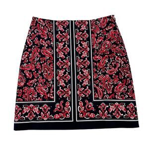 Talbots Red Navy Paisley Bandana Print Straight Skirt 2 Petite